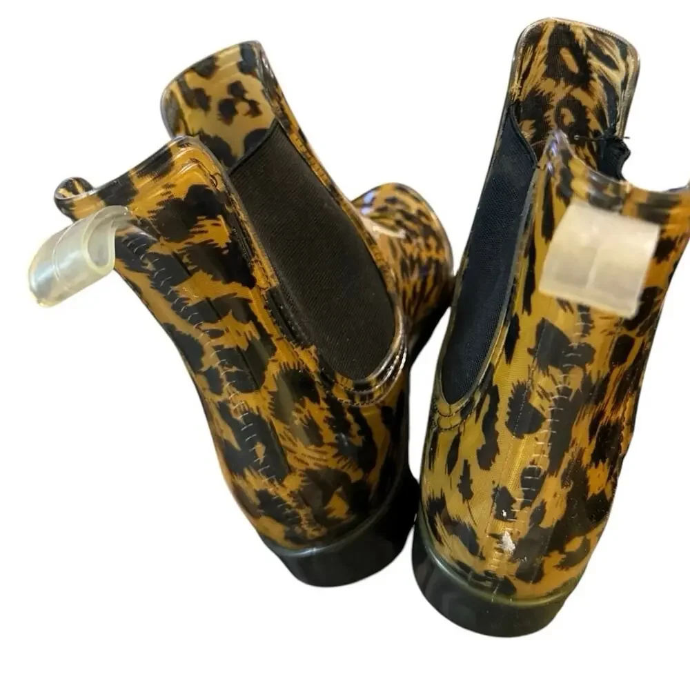 Magellan Outdoors Leopard Print Rain Boots, Chelsea Ankle Waterproof, Size 9